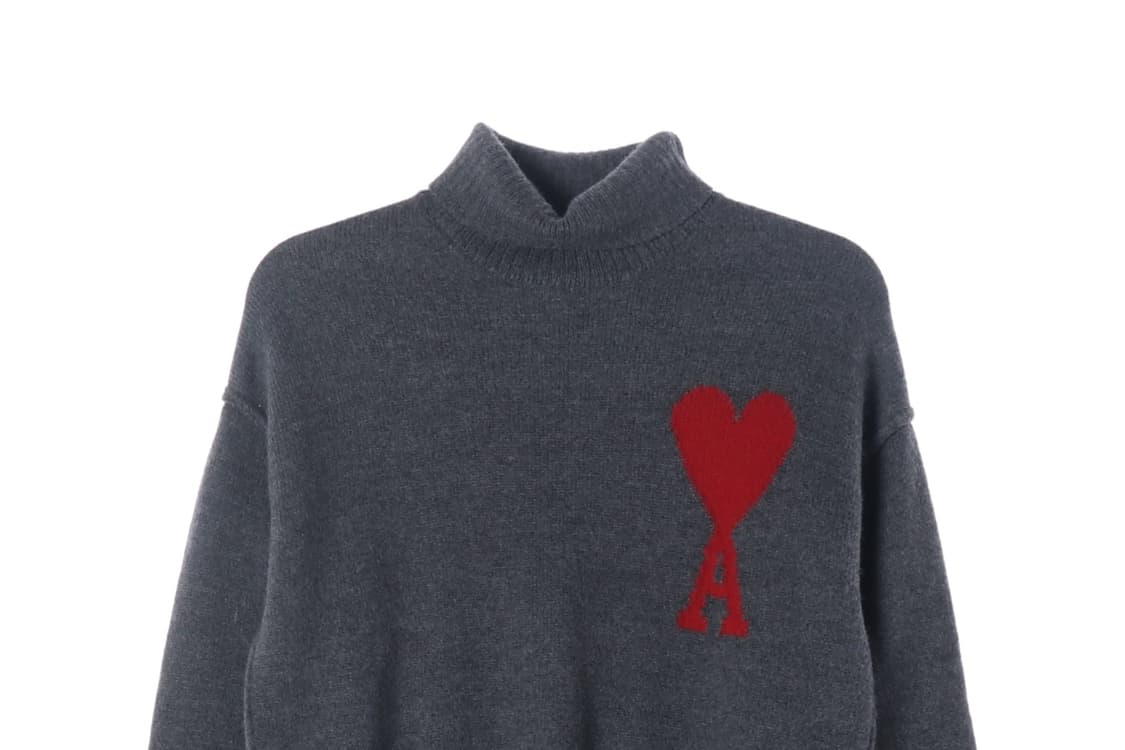 AMI 아미 울100% 빅 하트 로고 퍼넬 넥 인타르시아 니트 스웨터 X 상품이미지3