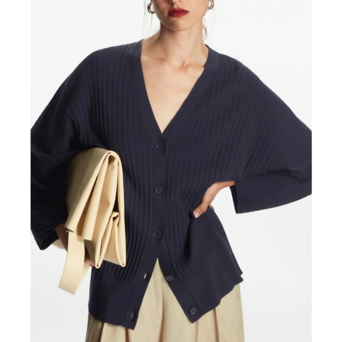 코스 루즈핏 리브드 가디건 / 여성 가디건/ 여자 가디건  상품이미지1