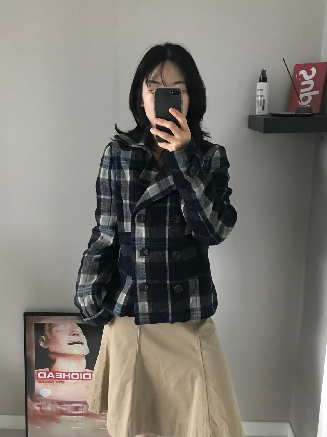 아베크롬비 타단체크 카라 숏코트 안감 누빔 상품이미지5