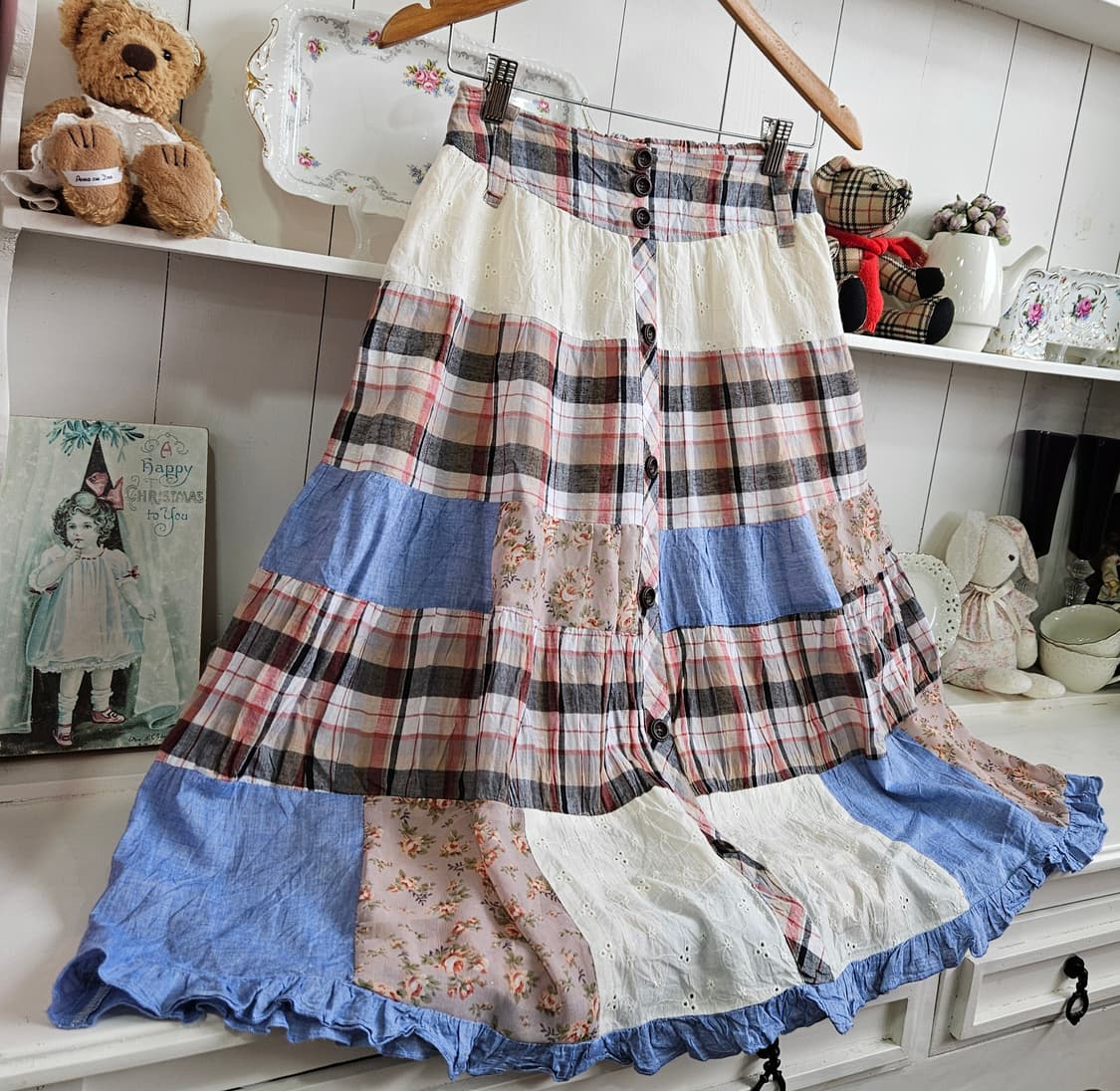 패치워크 체크 플레어 스커트 상품이미지4