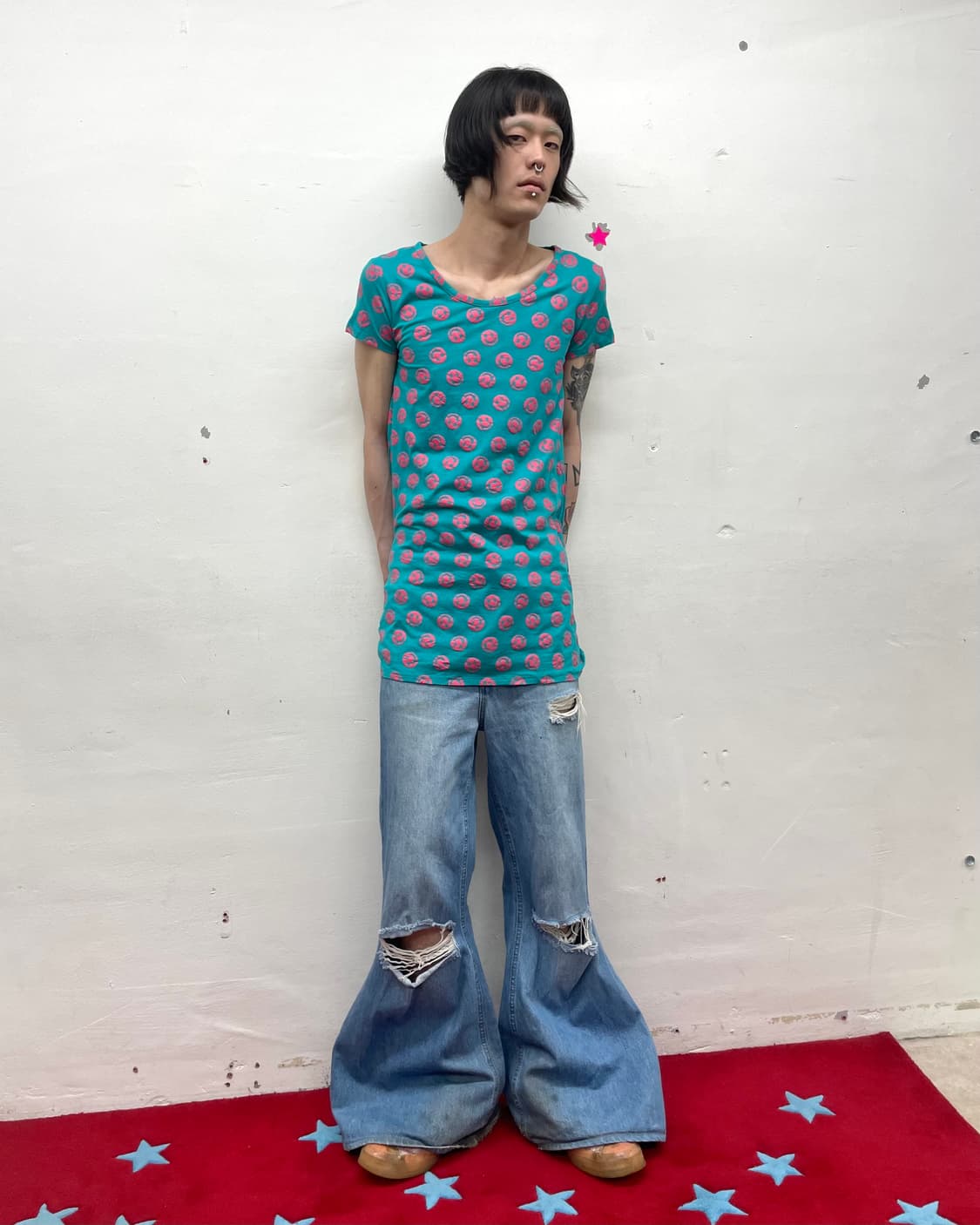 Pink Smile Printed Green T-Shirt  상품이미지5