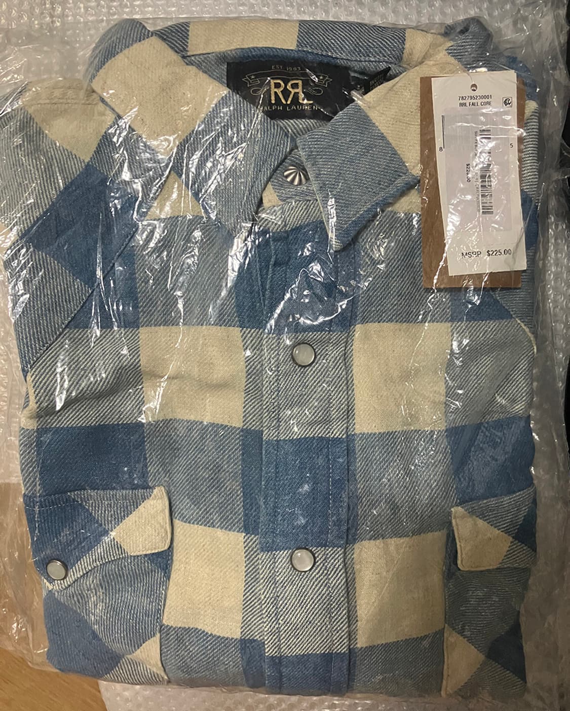 RRL 슬림핏 플래드 트윌 버팔로 웨스턴 셔츠 인디고 크림 L  상품이미지2