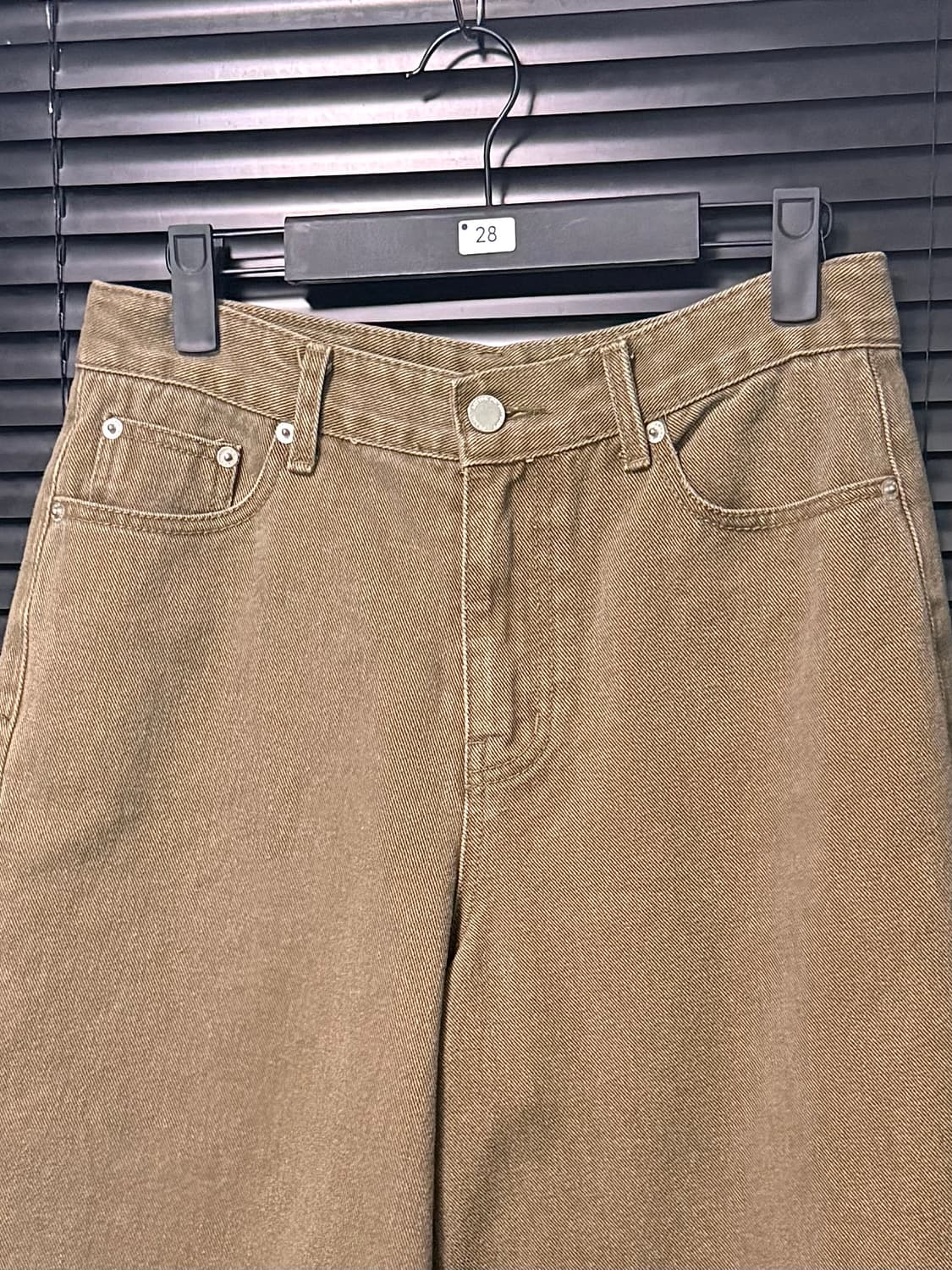 유라고 브라운 갈색 샌드 빈티지 데님 베이지 가죽 탭 버뮤다 28 29 상품이미지3