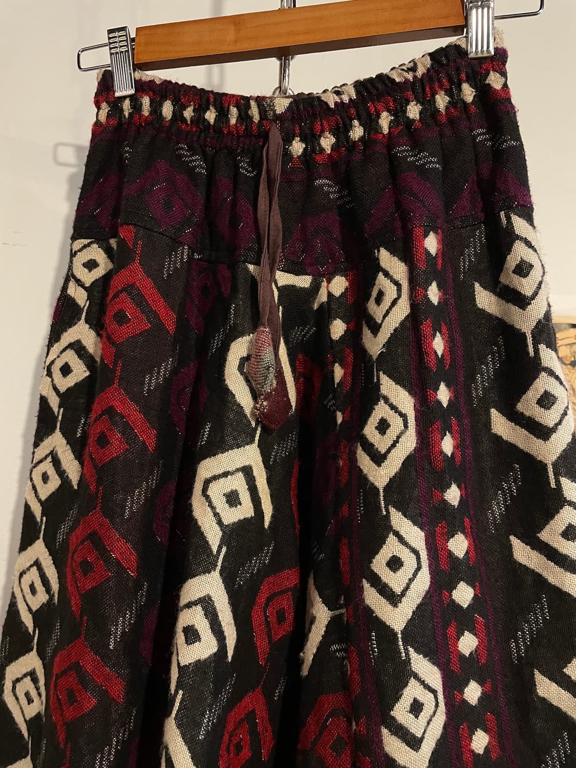 이카트 스타일 트라이벌 패턴 블랙 울 사루엘 팬츠 오리엔탈 히피 상품이미지2