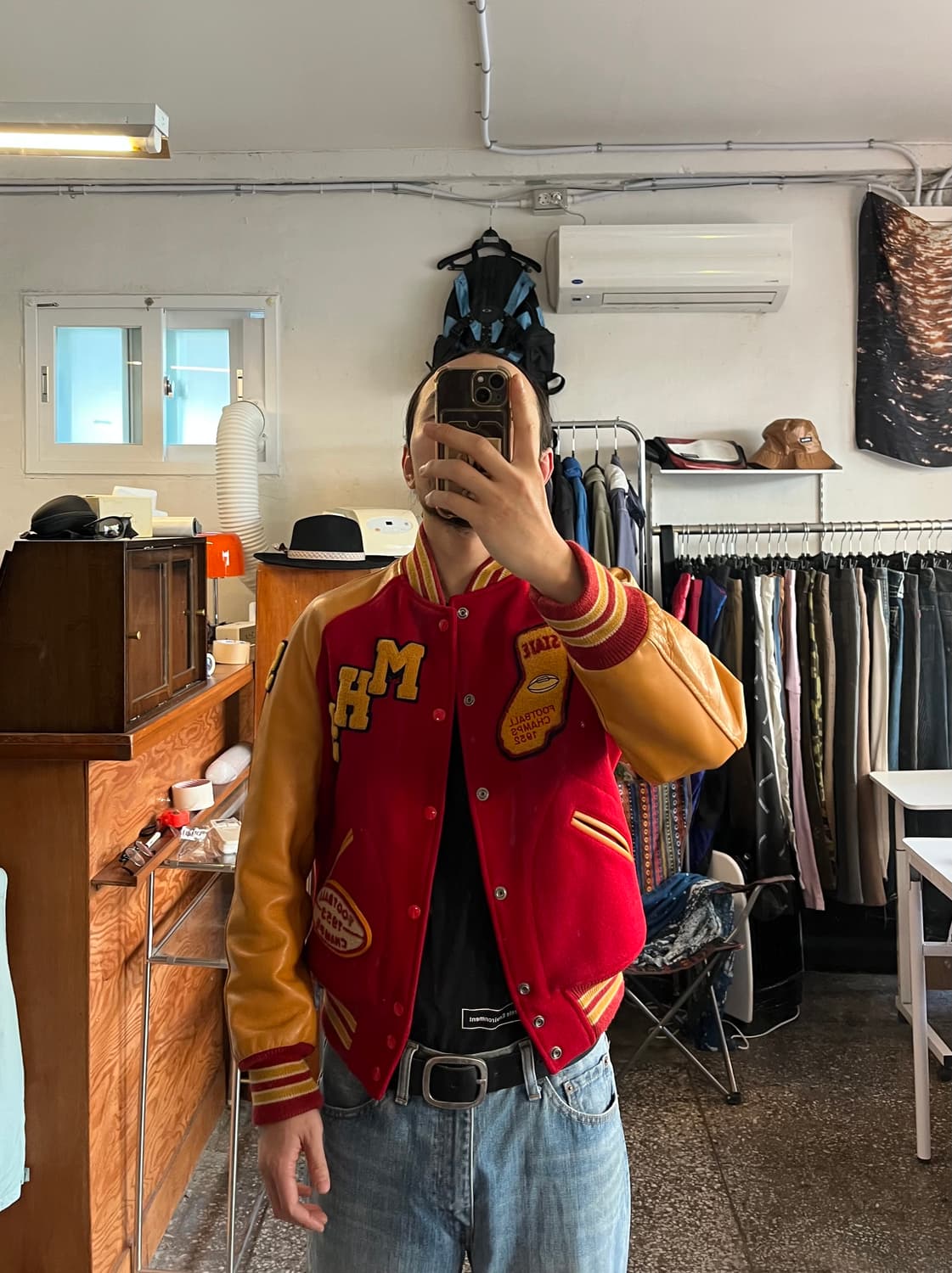 (구)리얼맥코이 90‘s 가죽 바시티 패치자켓 상품이미지1