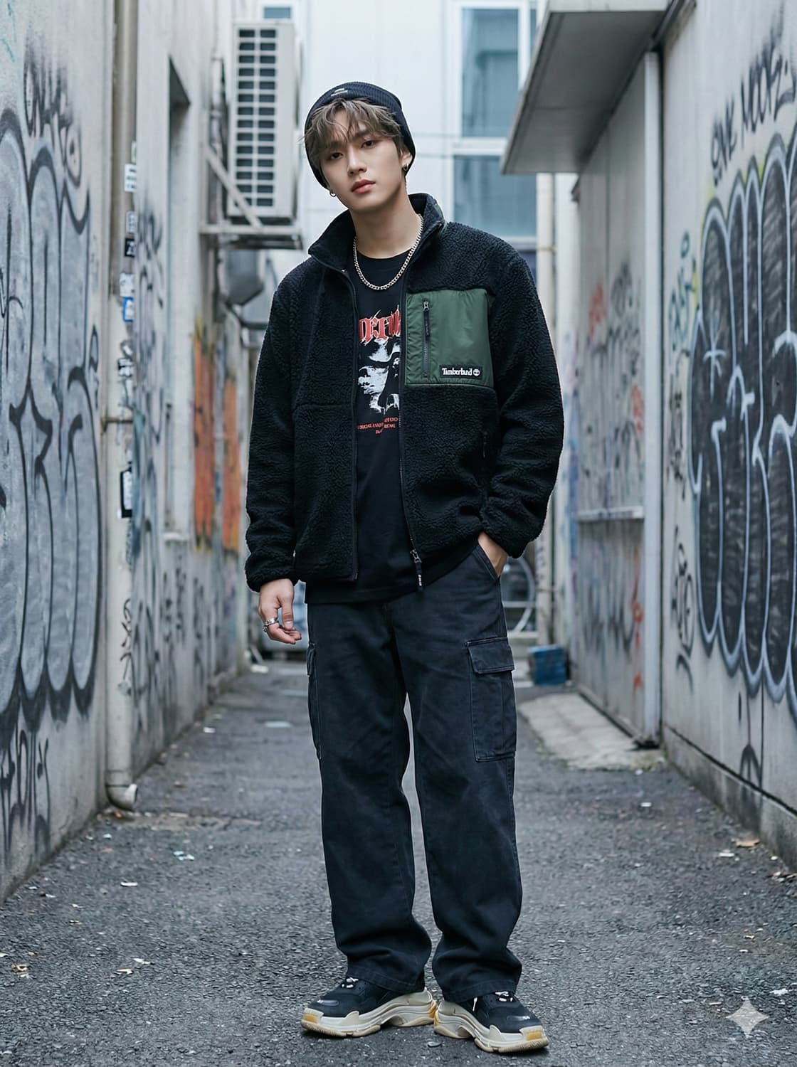 팀버랜드 블랙 카키 배색 보아 플리스 뽀글이 모크넥 집업 자켓_S 상품이미지1