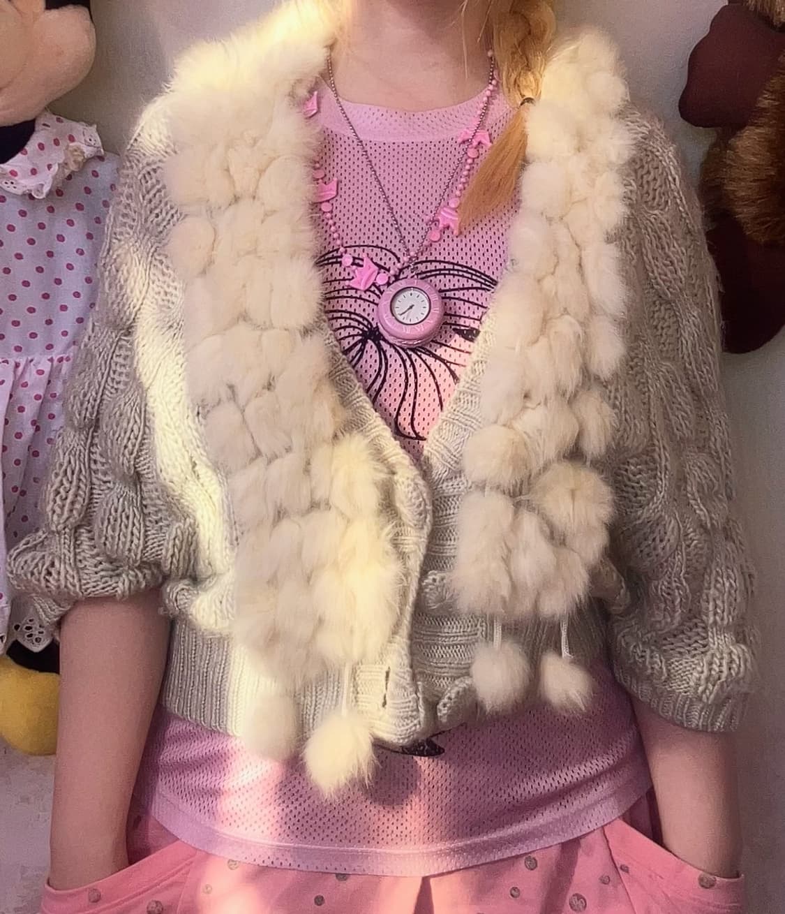 토끼털 폼폼 가디건 상품이미지1