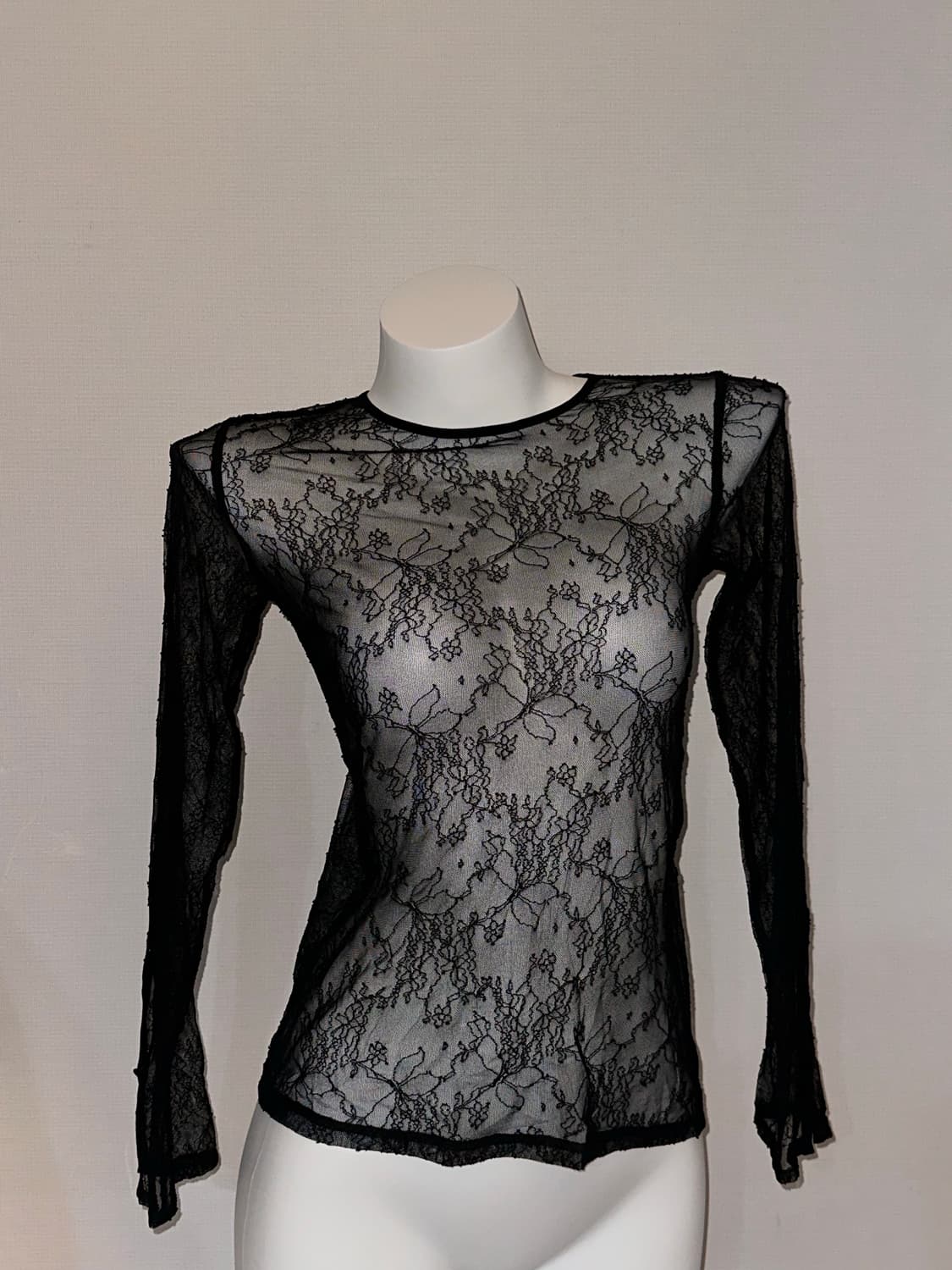 빈티지 블랙 시스루 레이스 오리엔탈 콩단추 롱슬리브 상품이미지1