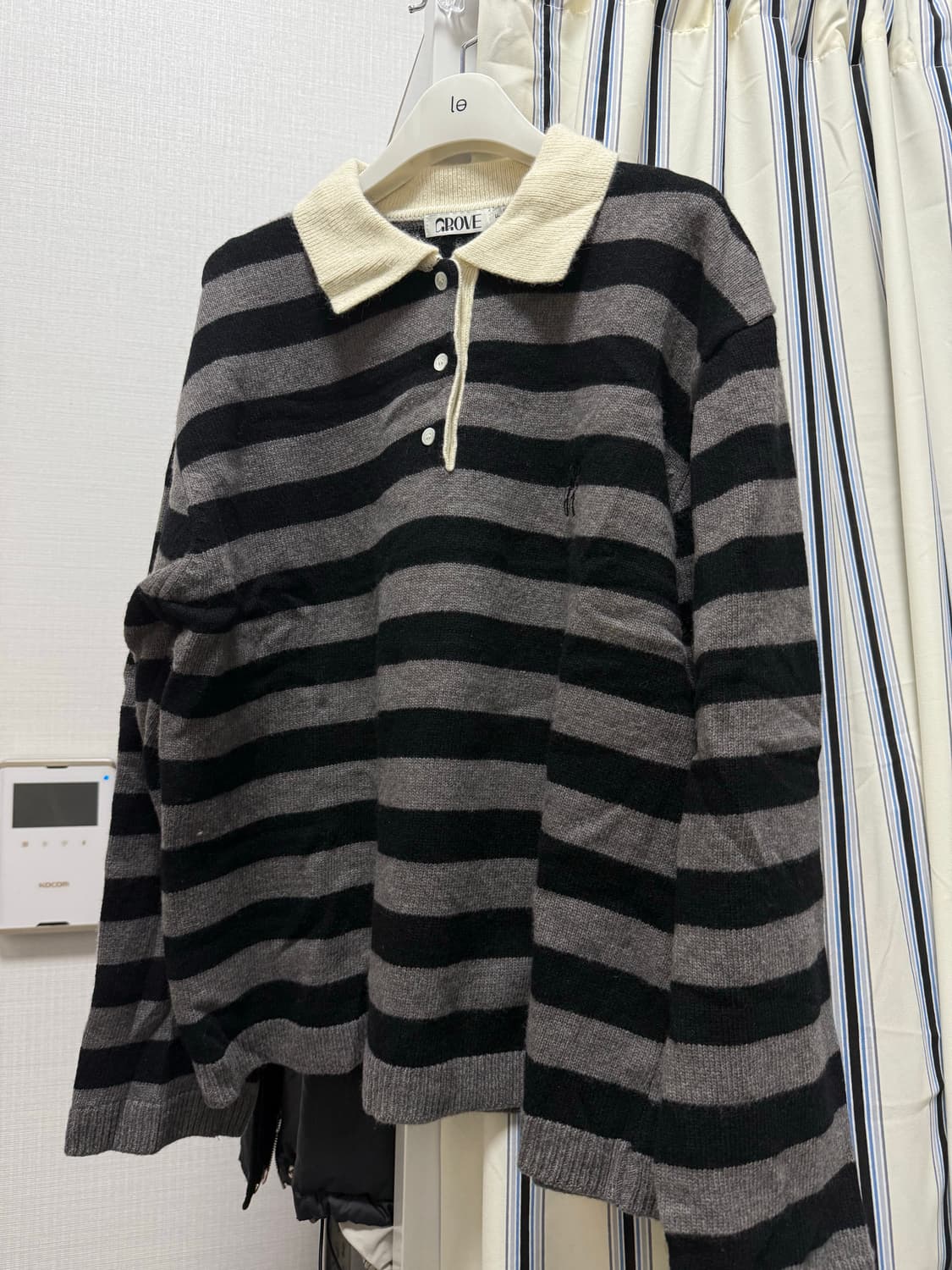 그로브 스트라이프 카라니트 그레이  상품이미지1