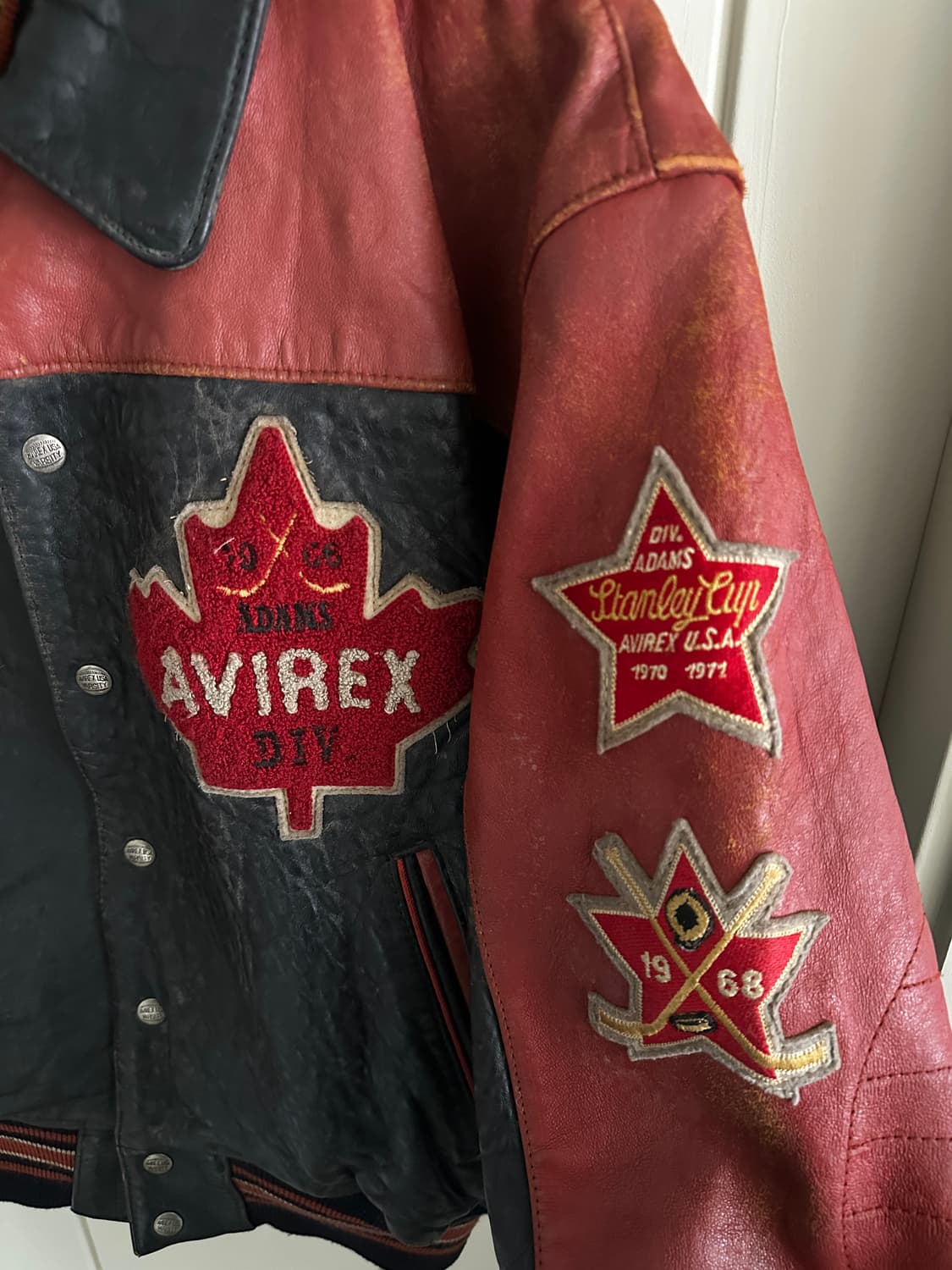 90s Avirex 아비렉스 메이플 카우하이드 크롭 레더 바시티  상품이미지7