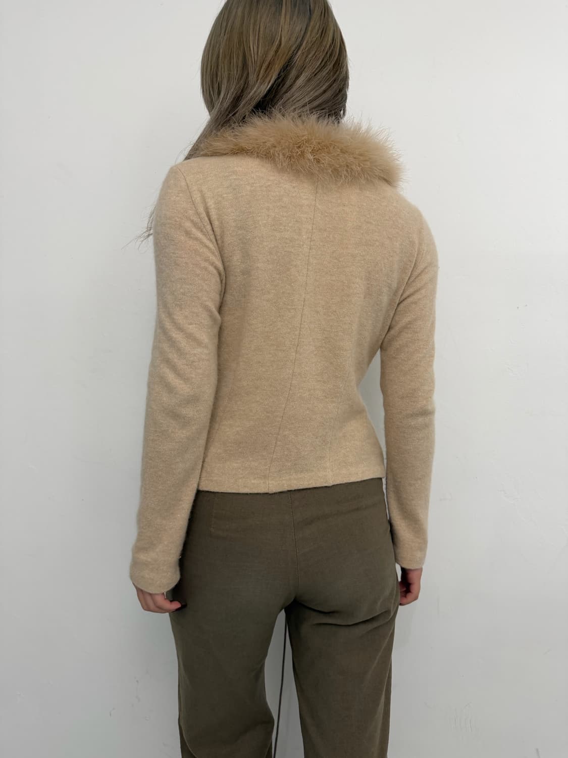 베이지 앙고라 퍼 카라 볼레로 상품이미지5