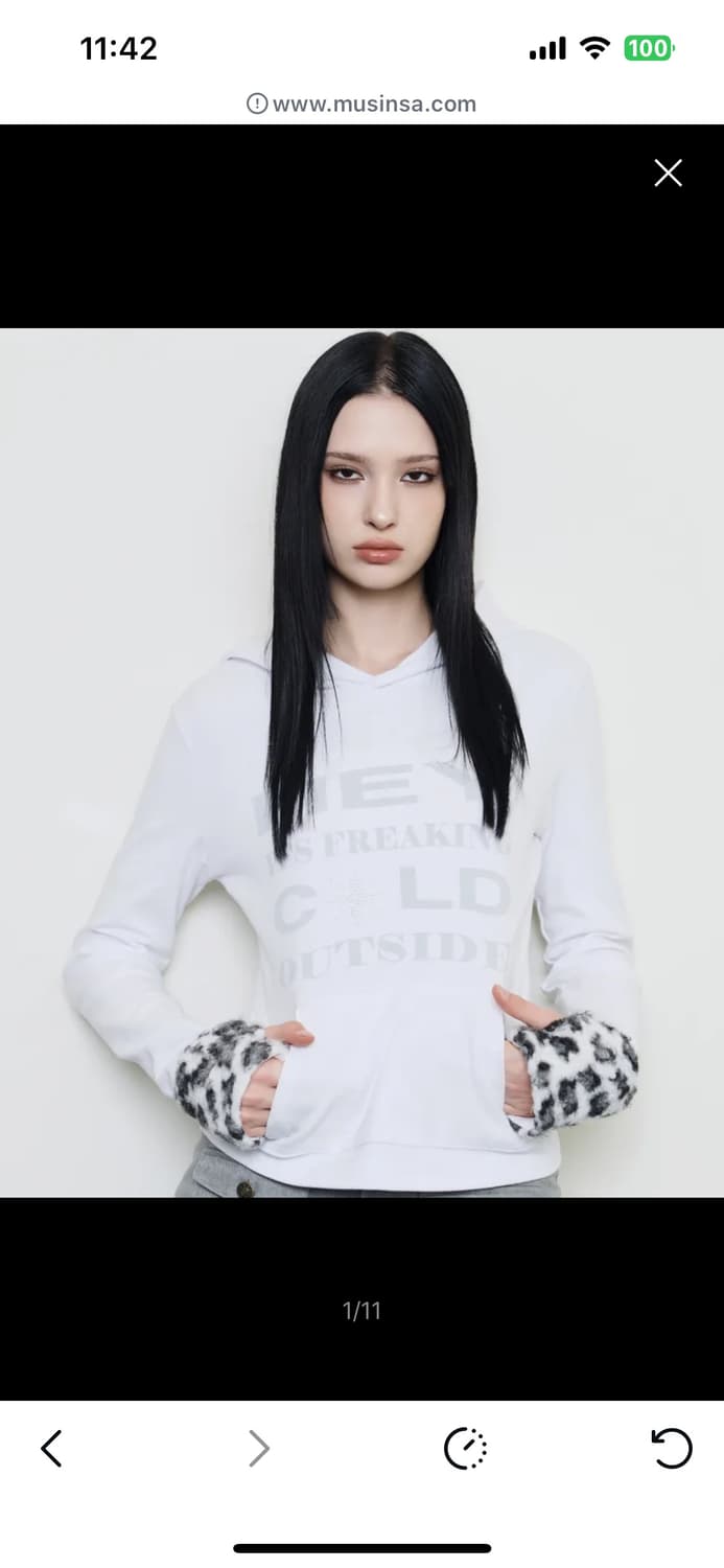 러브이즈트루 ev 퍼 후드 티셔츠 (차콜) 상품이미지2