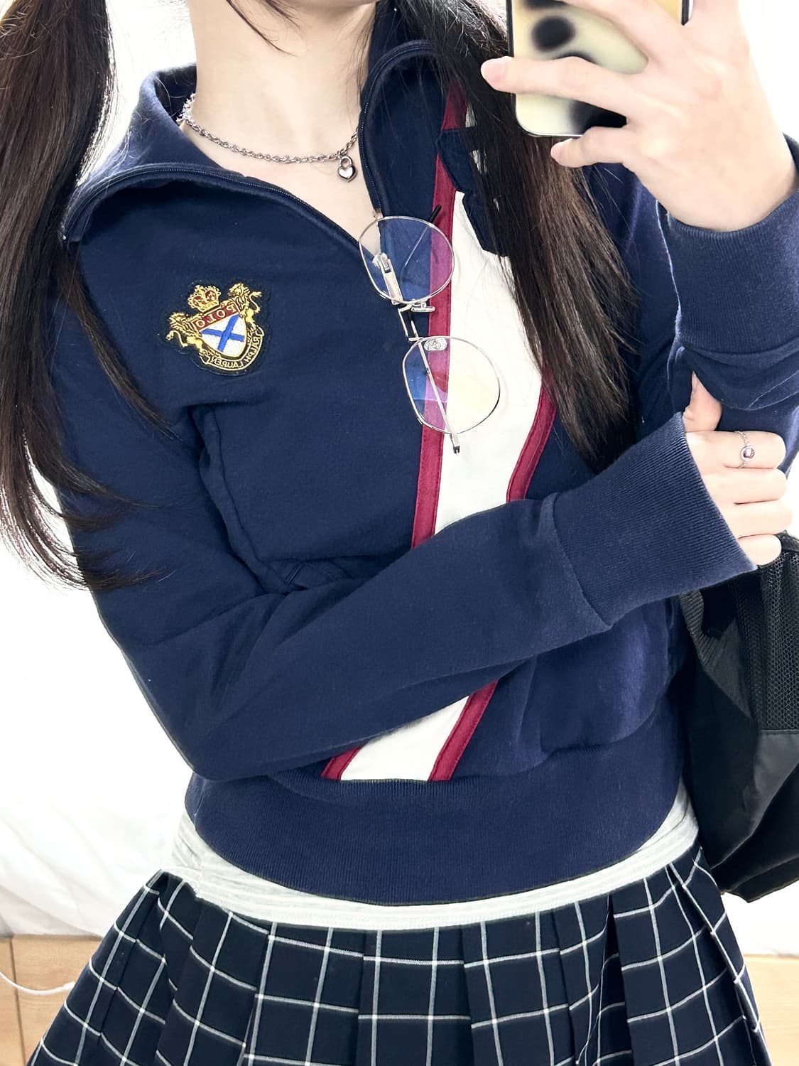 폴로 네이비 배색 코튼 반집업 상품이미지3