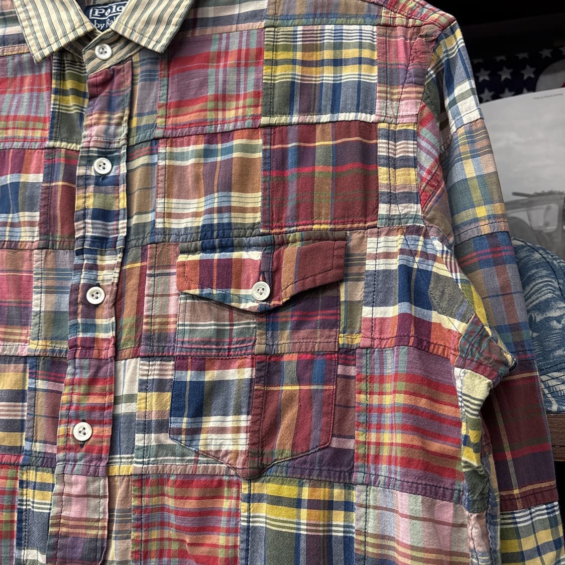 90s 폴로 랄프로렌 인디언 마드라스 패치워크 버튼다운 셔츠 N876 상품이미지5