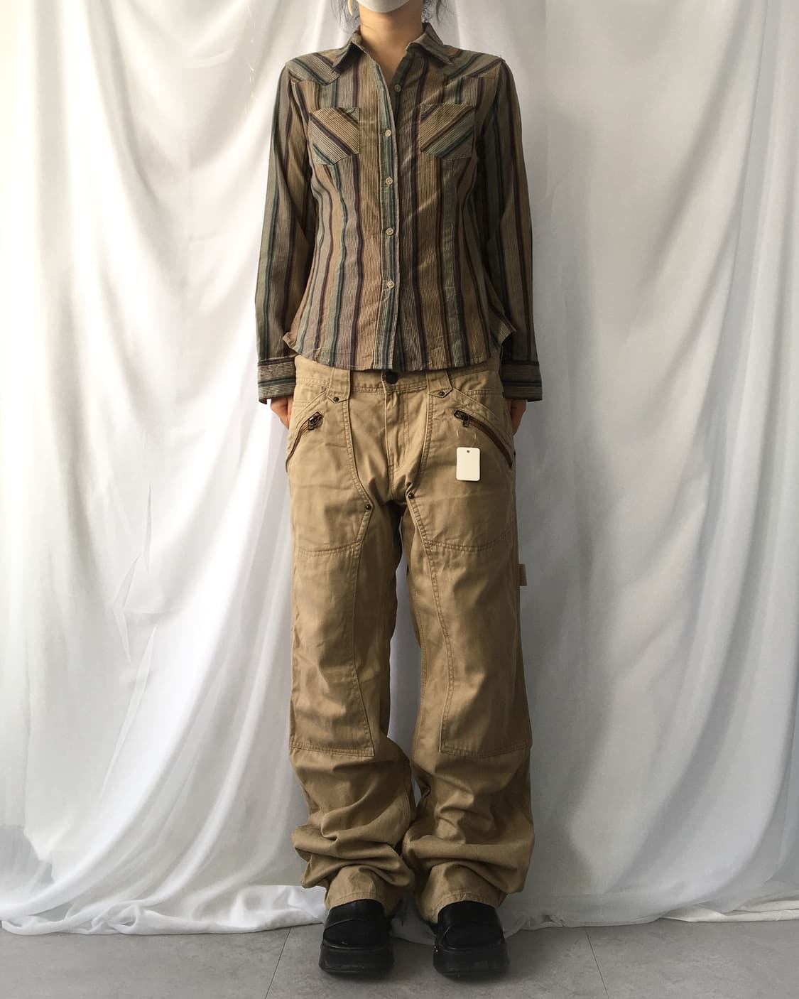 Cotton suede stripe pattern shirt 상품이미지4