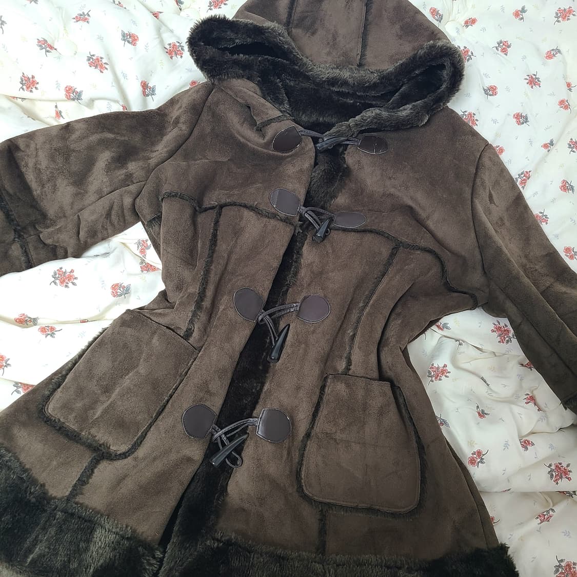 버터플라이빈티지 무스탕 떡볶이 하프 코트 브라운 후드 오네 라떼 갸루 상품이미지1