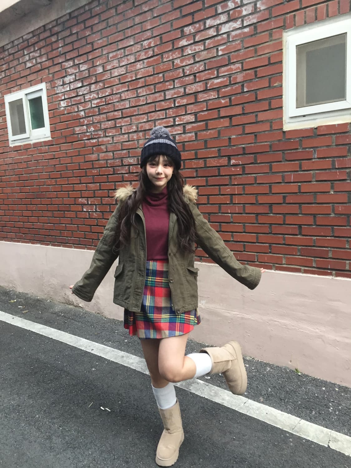 카키 퍼자켓 겨울자켓 퍼후드자켓 코디세트 상품이미지1