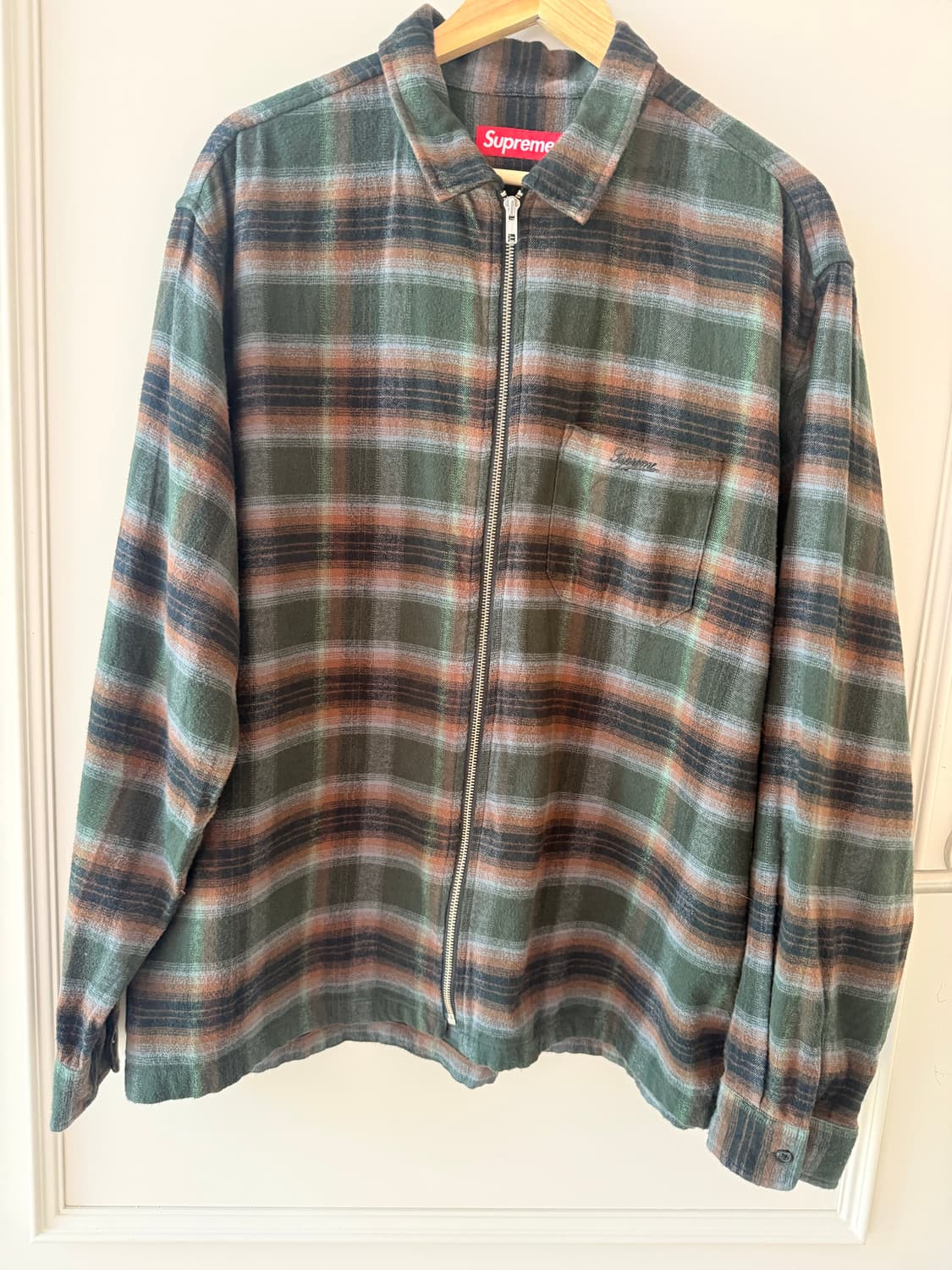 슈프림 쉐도우 플레이드 플란넬 집업 셔츠 그린 - 24SS XL 상품이미지3