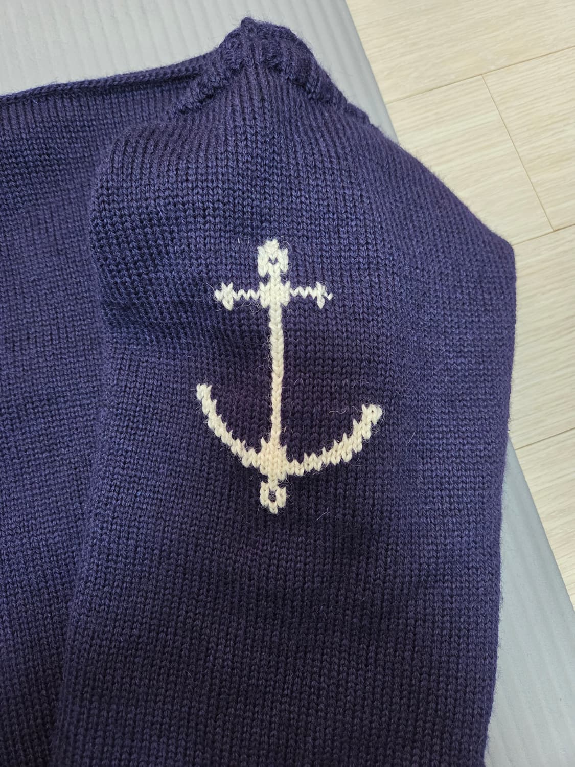 100%영국울 건지울른스 피셔맨 홀가먼트가디건 네이비44(105)XL판매 상품이미지3