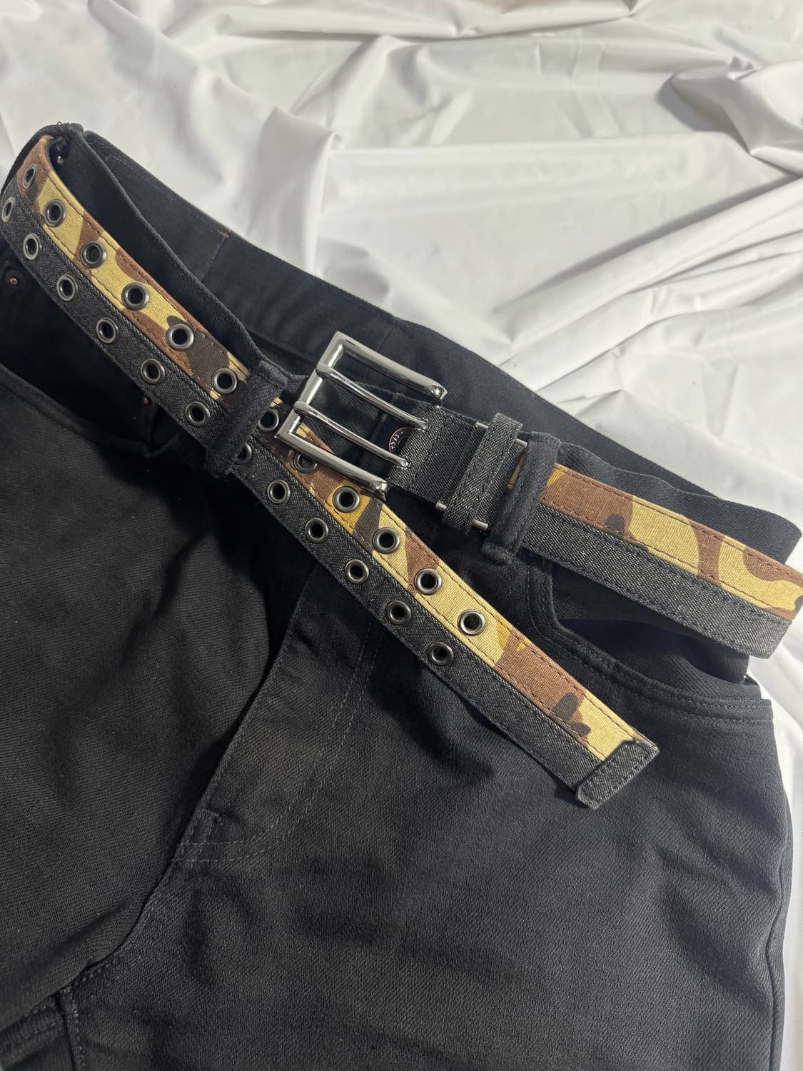 빈티지 카모 아일렛 레더 벨트 상품이미지1
