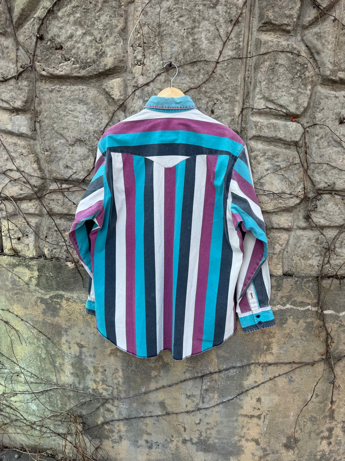 90s 랭글러 빈티지 브러쉬포퍼 페이딩 스트라이프 웨스턴 셔츠 상품이미지2