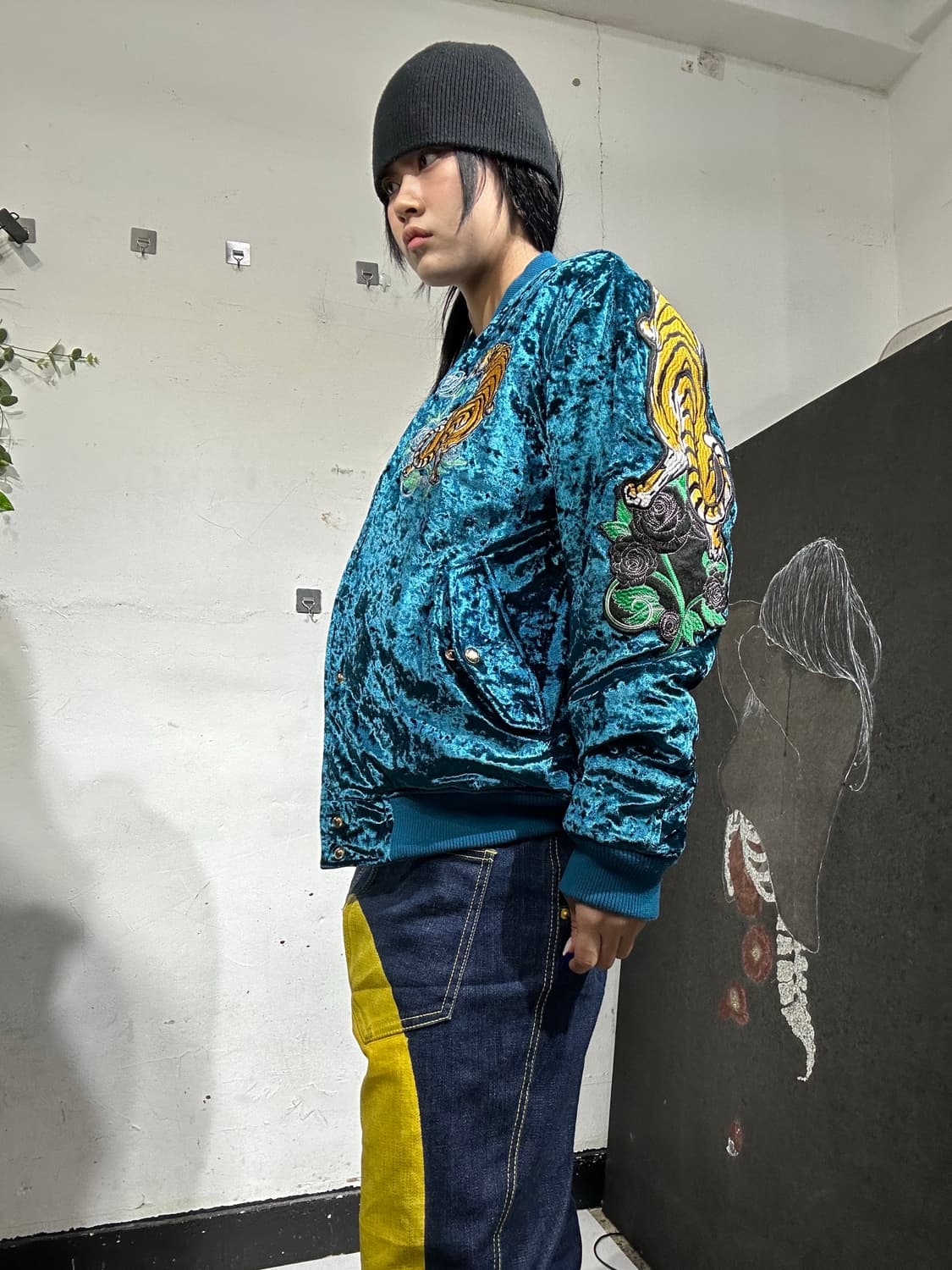 Evisu 에비수 청록 벨벳 빅호랑이 자수 스카잔 M 상품이미지2