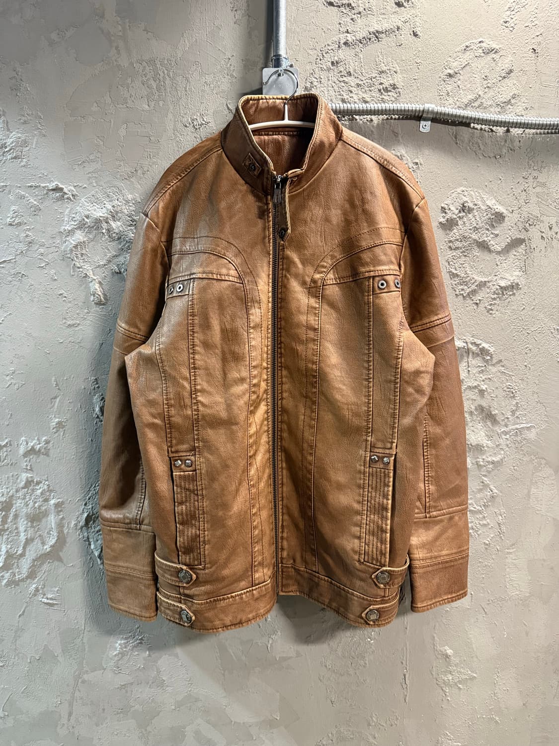 4XL 슈다로우 워싱 라이더 자켓 카멜 상품이미지1