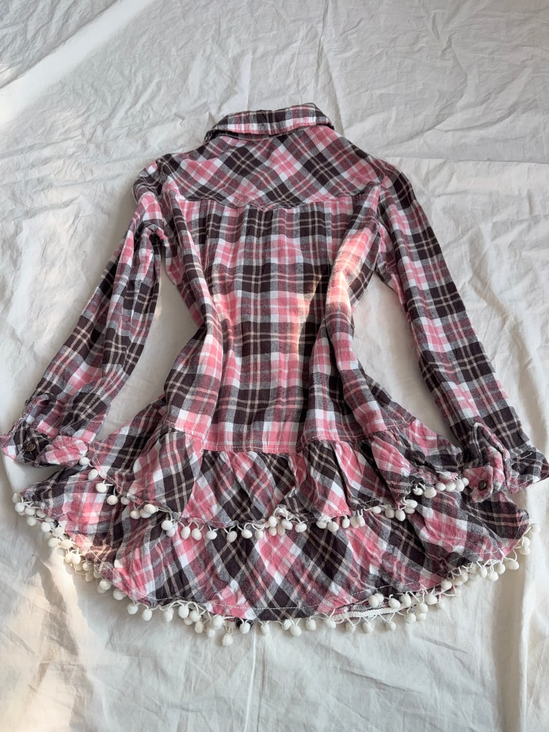 모카라떼 갸루 러블리 체크 폼폼 셔츠 원피스 상품이미지5