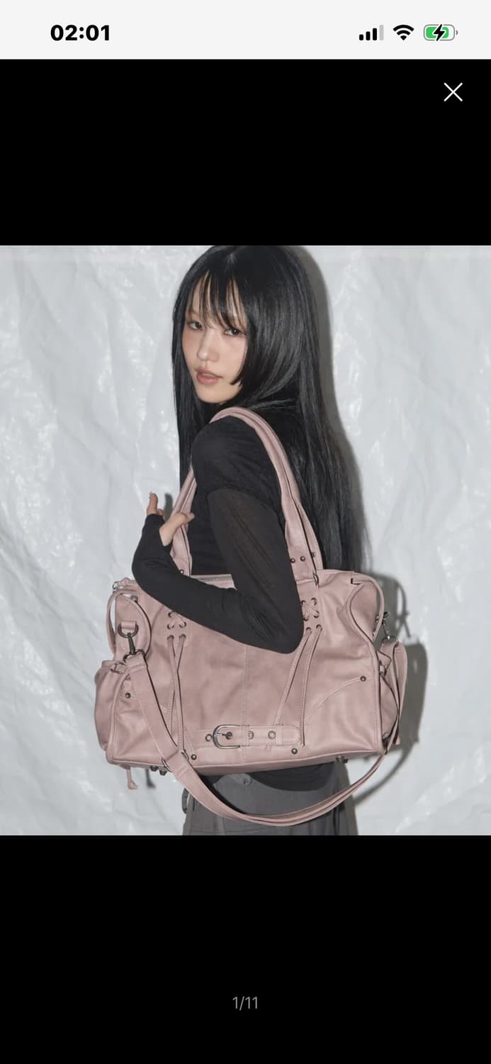 구해여)팬시클럽 벨티드 워싱 레더백 베이비핑크 상품이미지1