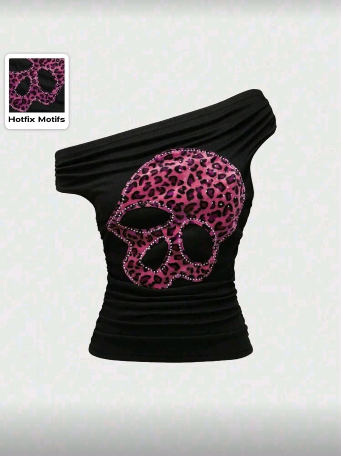 갸루 해골 레오파드 니트 오프숄더 상품이미지1