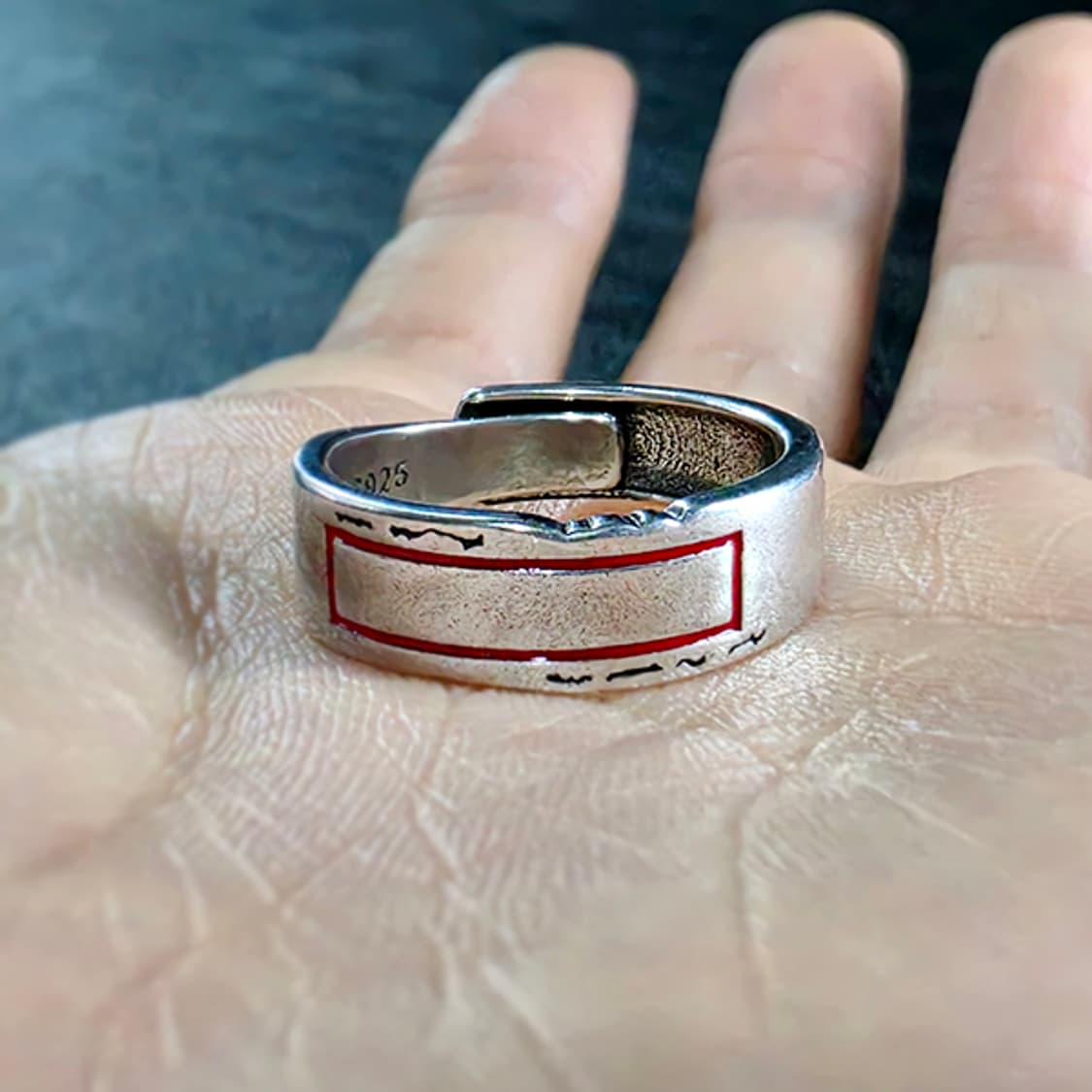 Cinnabar 실버 남자 엔틱 빈티지 명품 고대 스퀘어 레드 반지 상품이미지5