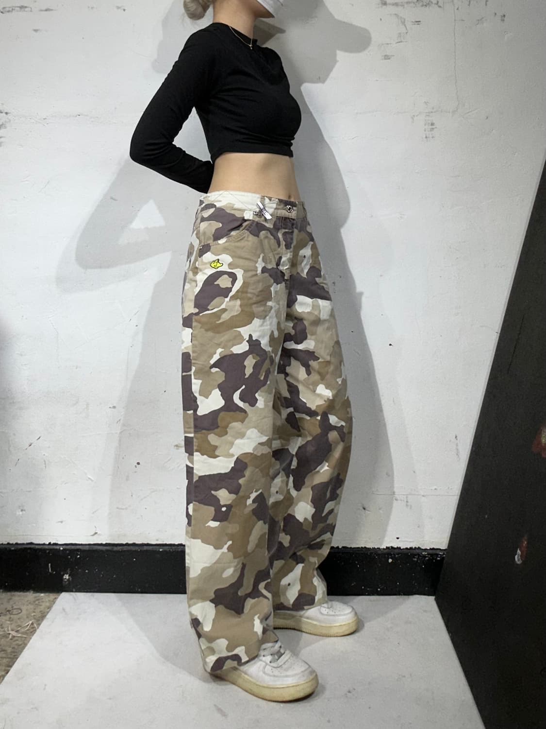 일본 빈티지 베이지 카모 밀리터리 카고 와이드 팬츠  상품이미지1