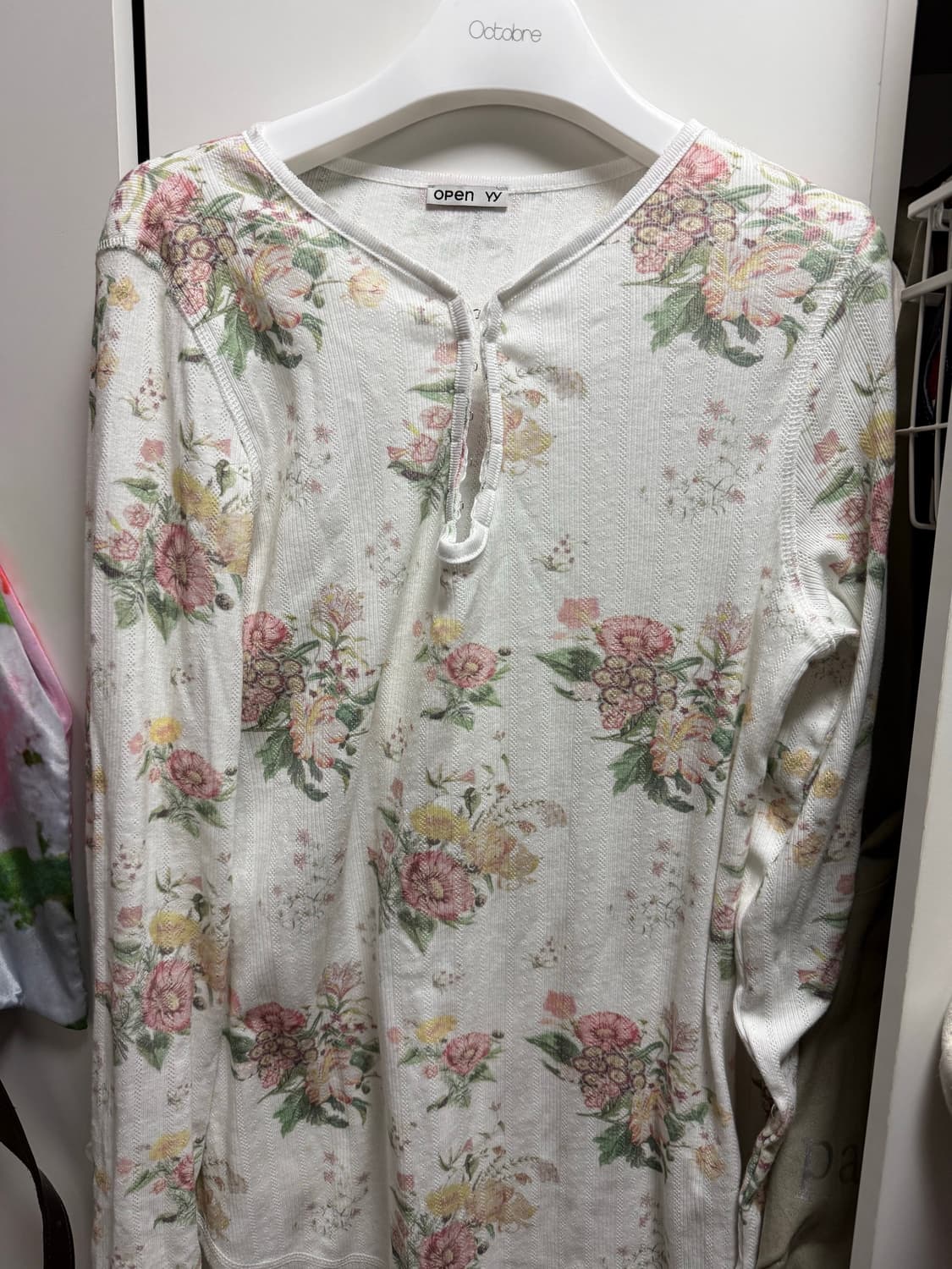 오픈YY 플로럴 헨리넥 티셔츠 상품이미지2