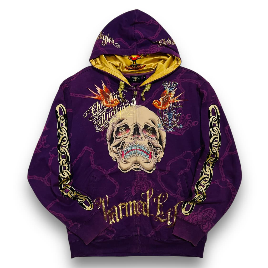 크리스찬 오디저 골드 체인 스컬 스터드 퍼플 후디 집업 상품이미지1