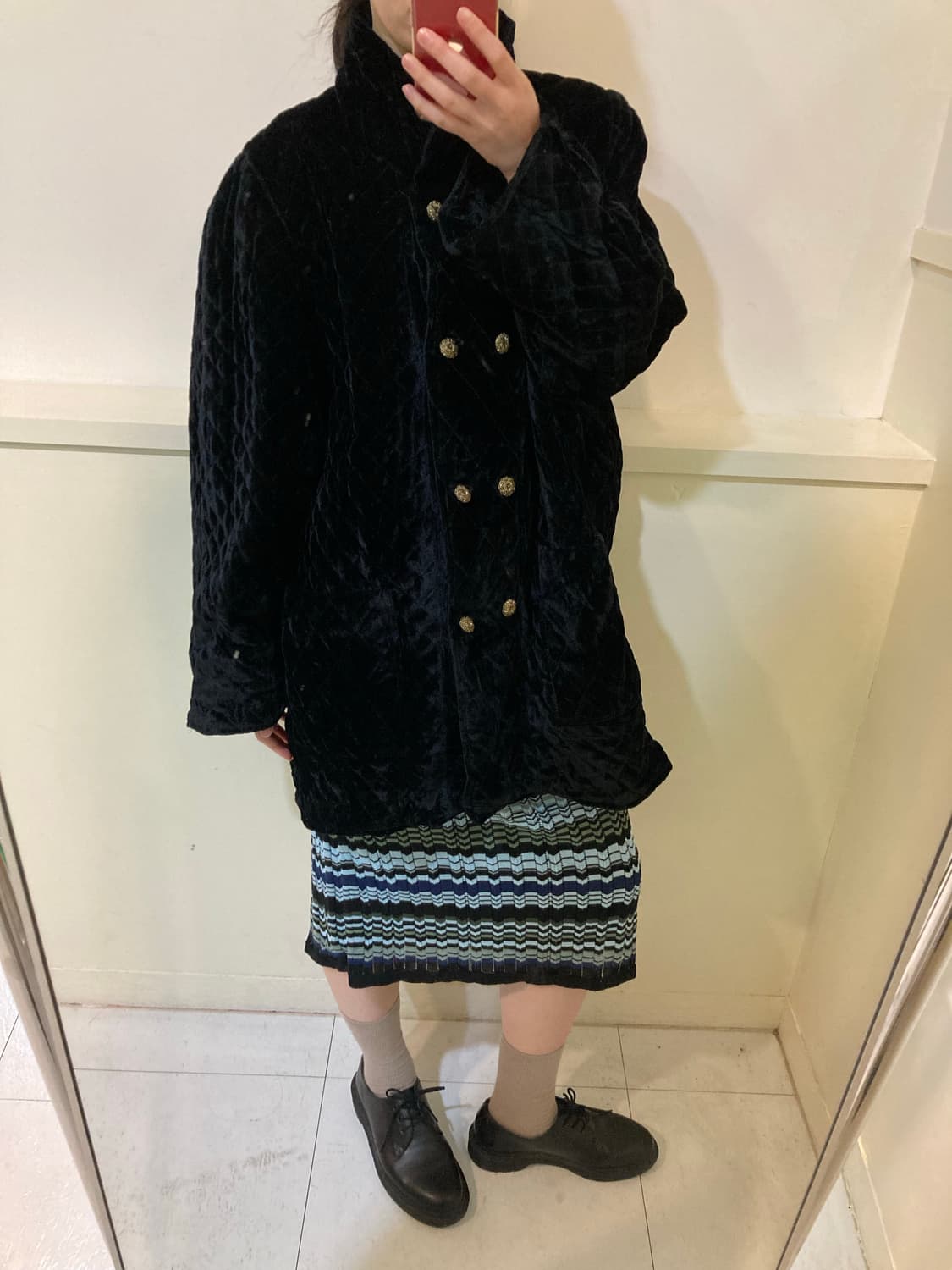 벨벳 퀄팅 금장단추 반코트 상품이미지10