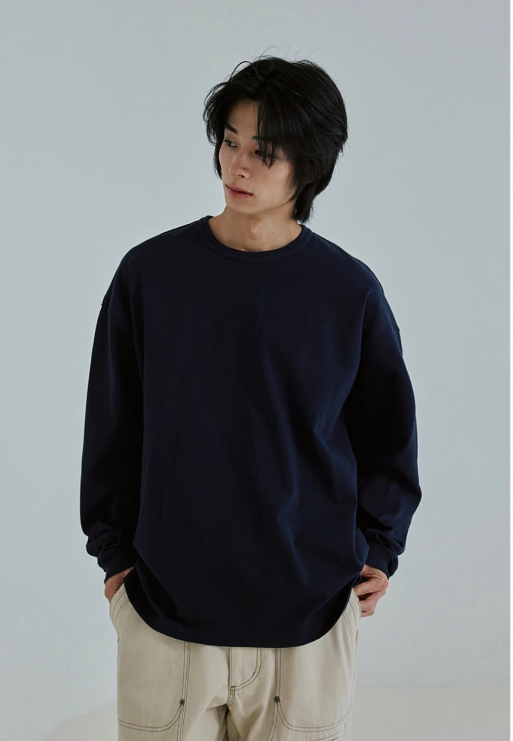 (L) 프리즘웍스 OG 더블 립 롱슬리브 긴팔 티셔츠 네이비 상품이미지4