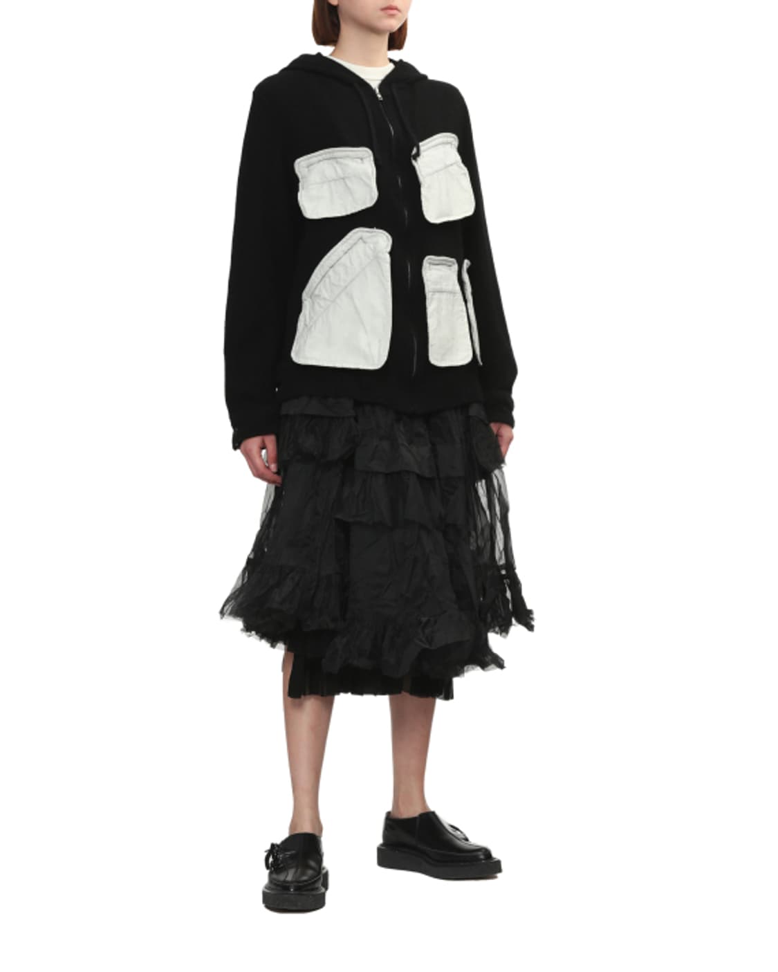 새상품 꼼데가르송 블랙 패치워크 후드 집업 M 상품이미지4