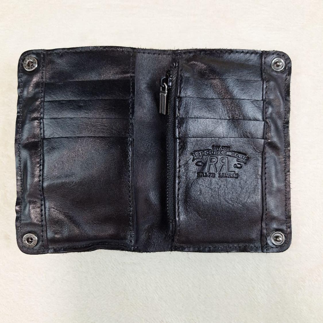 RRL 더블알엘 디스트레스드 레더 스냅 월렛 블랙 상품이미지3