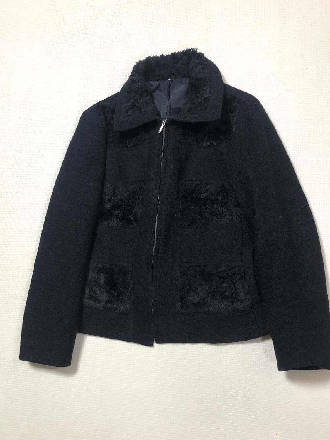 빈티지 블랙 퍼 울 자켓 상품이미지9