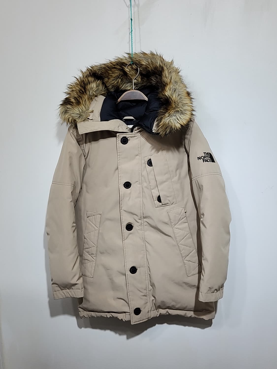 (90) 노스페이스 패딩점퍼 베이지 후드 다운자켓  상품이미지1