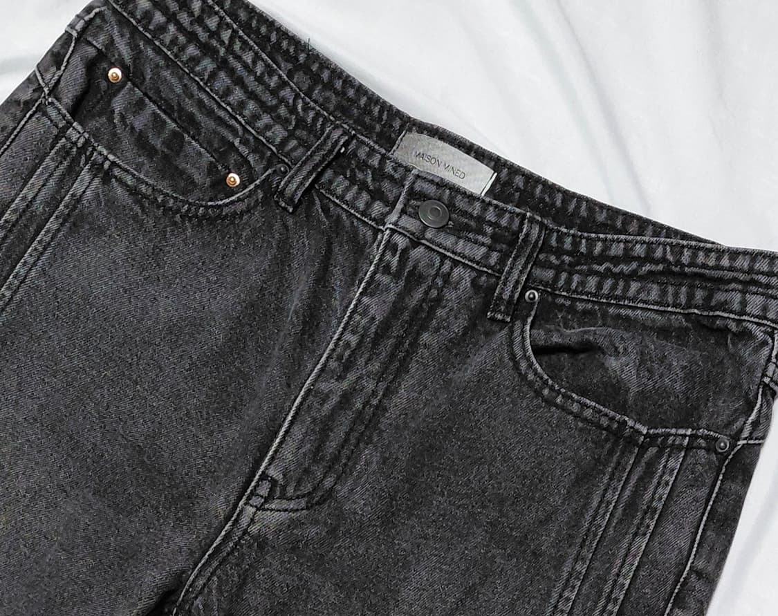 [48] 메종 미네드 센터 프레스 스냅 슬릿 데님 (흑청) 상품이미지2