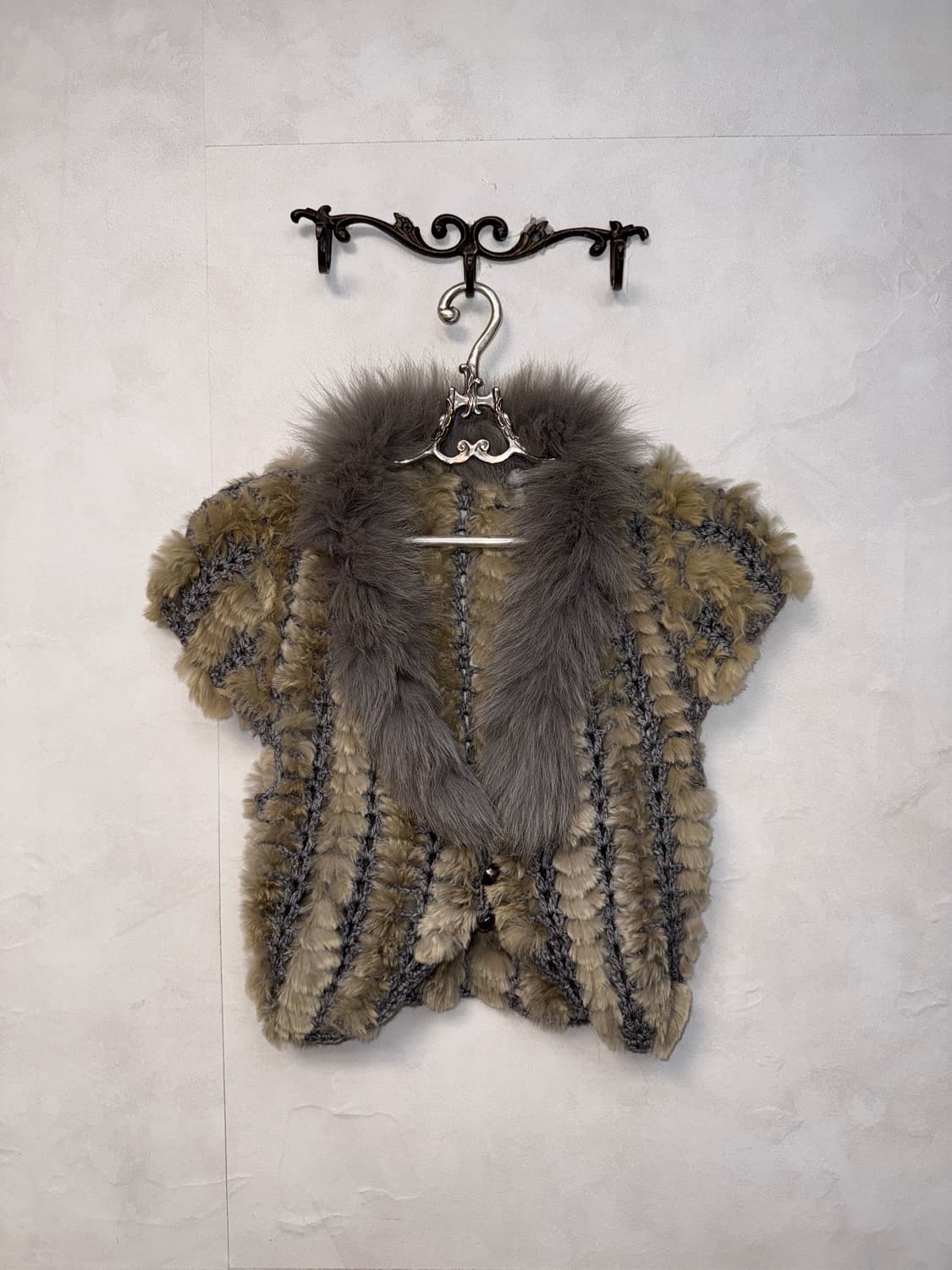 Ash brown rabbit&fox fur half knit 가디건 상품이미지3