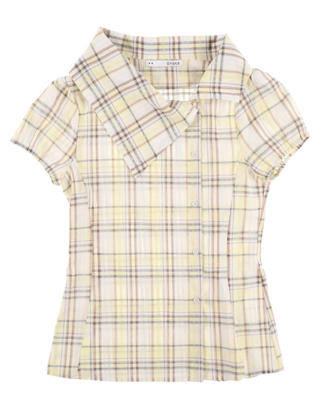 DRAPE COLLAR BLOUSE (YELLOW  CHECK) 상품이미지1