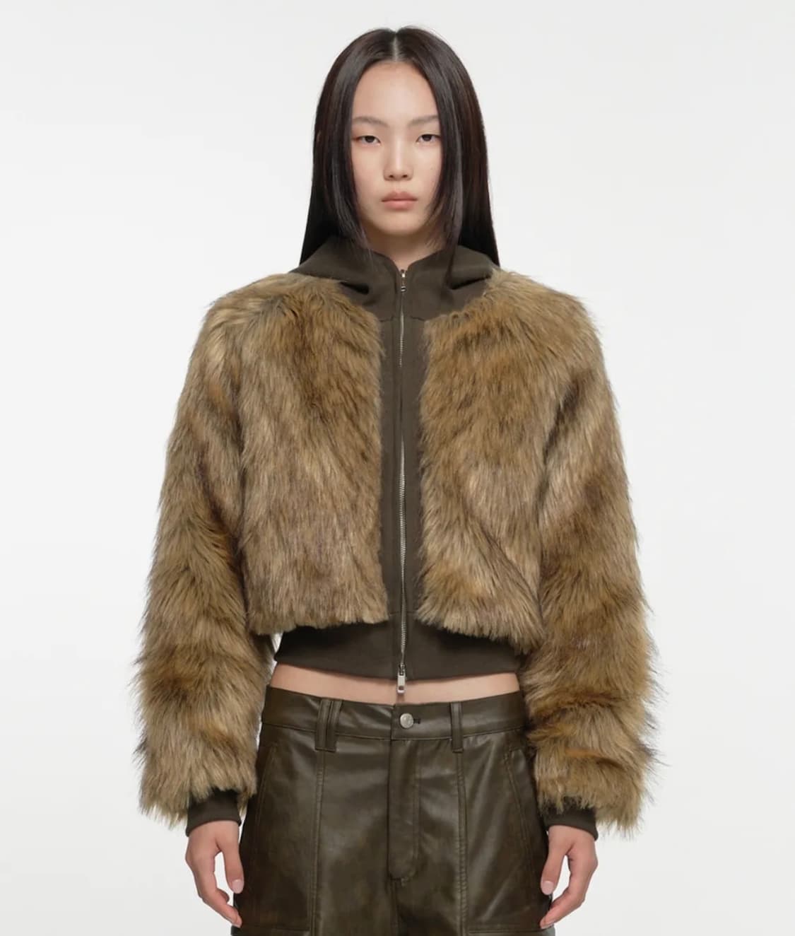 나체 퍼 후드 자켓 카키브라운 상품이미지1