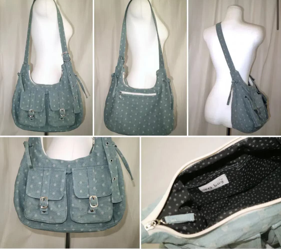 y0bag 핸드메이드 가방 빈티지 포켓백 도트 블루 상품이미지2