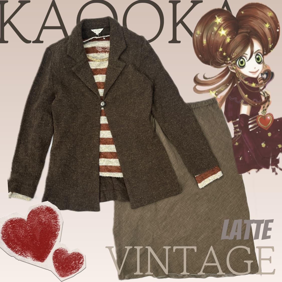 🤎슈슈룬 라떼갸루 코디세트🤎 브라운 러블리 자켓 니트 미디스커트 상품이미지1