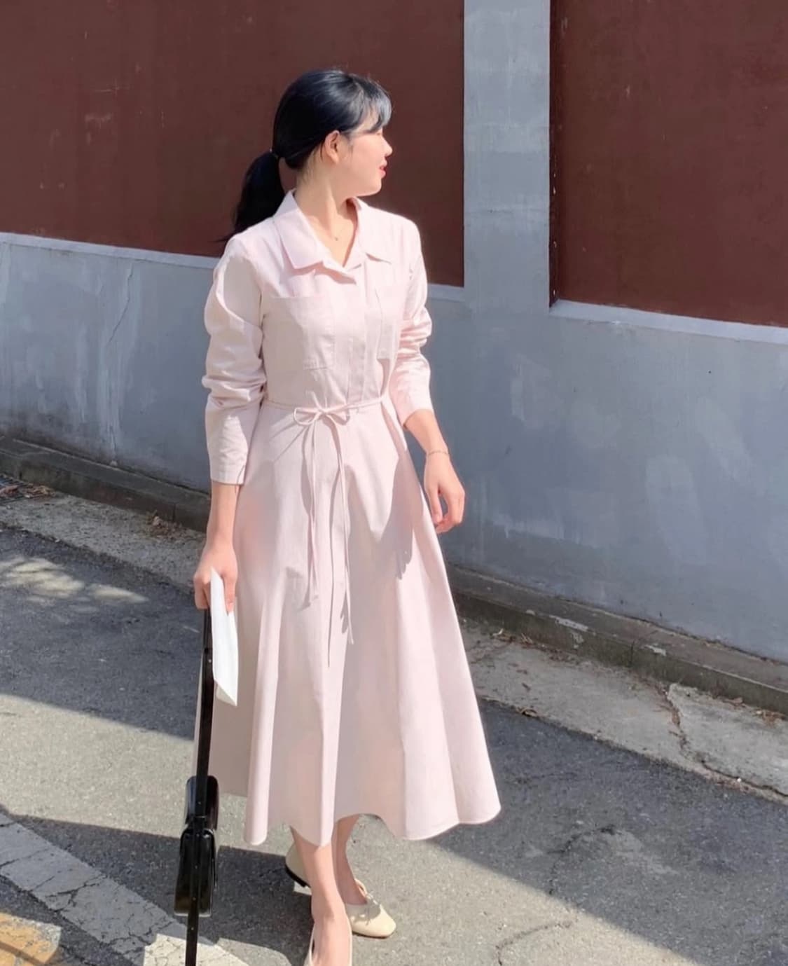 썸머어라운드 제작 셔츠 원피스 뮤트핑크 상품이미지4