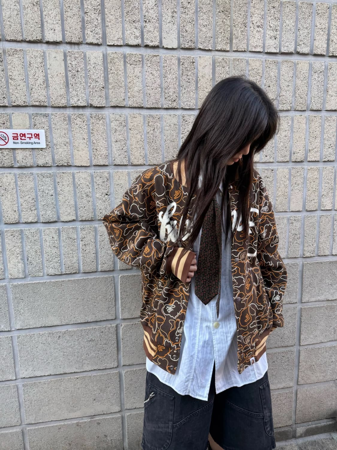 베이프 OG 브라운 사루카모 로고 바시티 상품이미지6