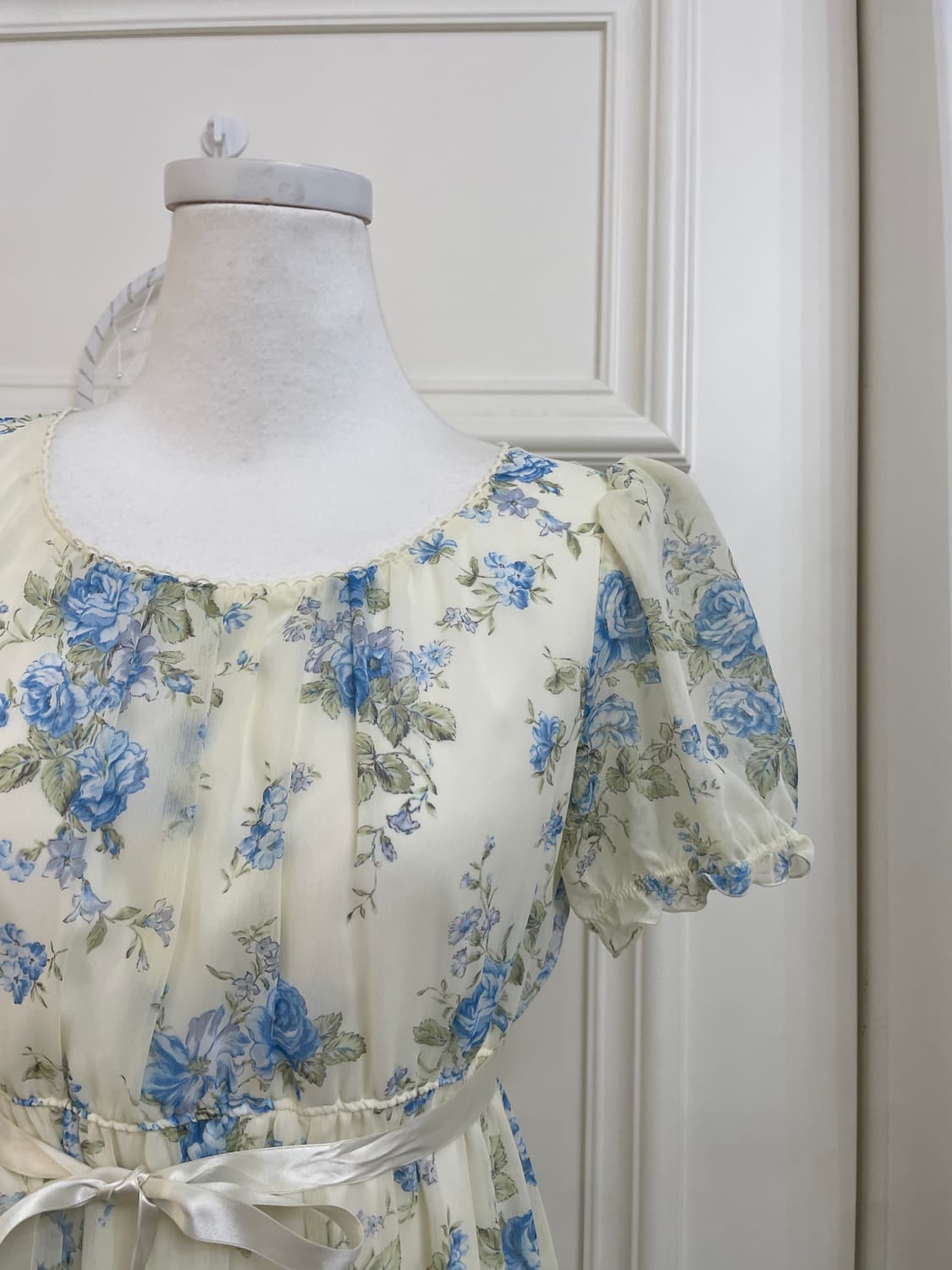 LEST ROSE blue flower bow point midi opc 상품이미지7