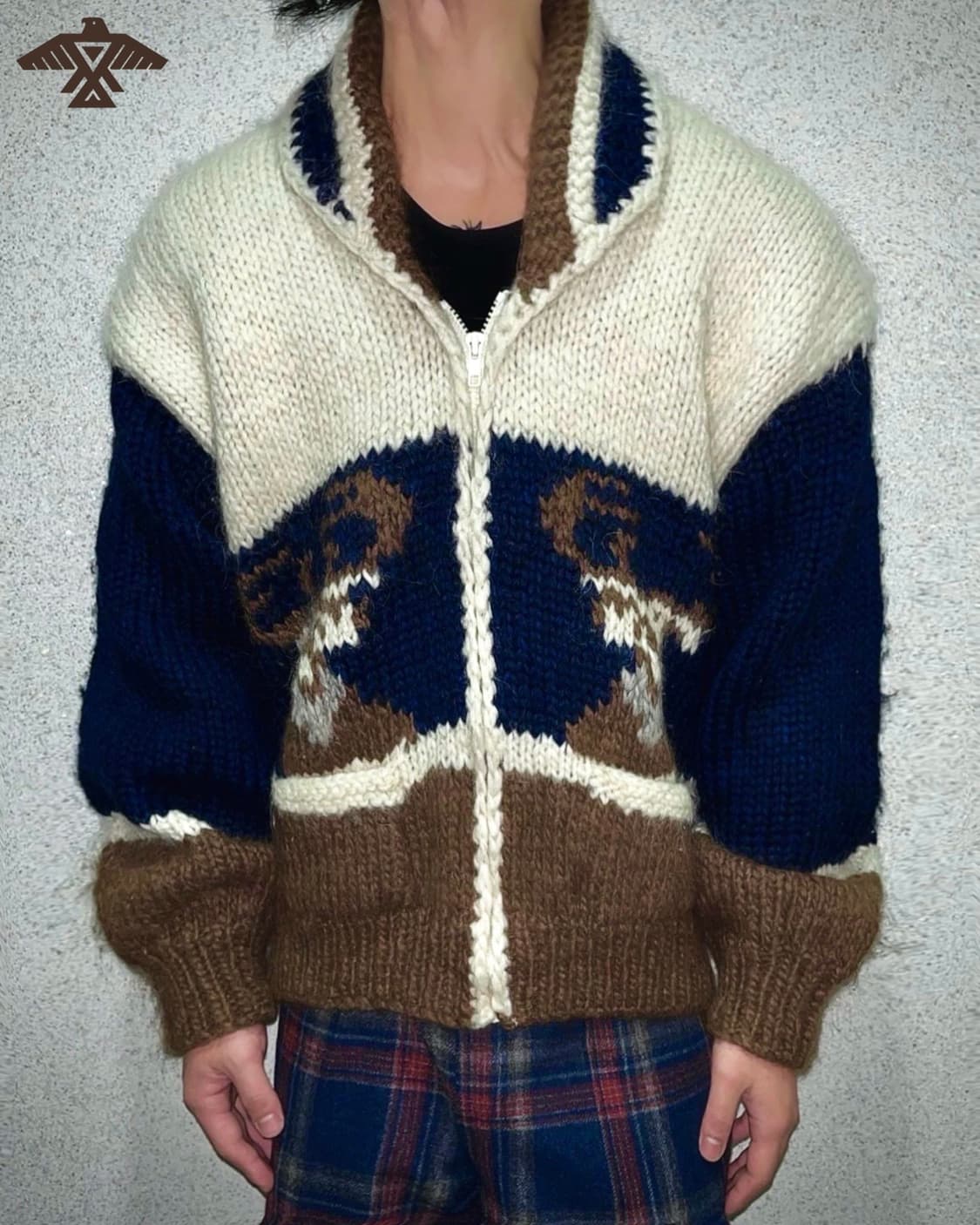 90s 빈티지 핸드메이드 헤비울 코위찬 니트 집업 자켓 상품이미지1